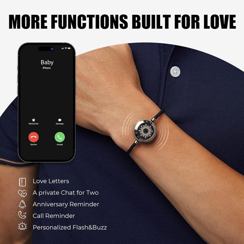 totwoo Long Distance Touch Bracelets for Couples, Smart Light & Vibration Love Jewelry, Long Distance Valentines Day Gifts for Him Her Women Men, One-to-One Bluetooth Pairing via App - Image 3